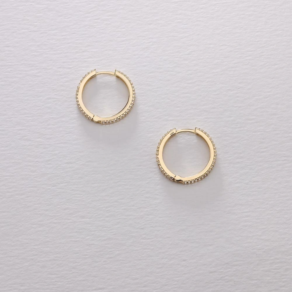 Taşlı Halka 14 Ayar Altın Küpe