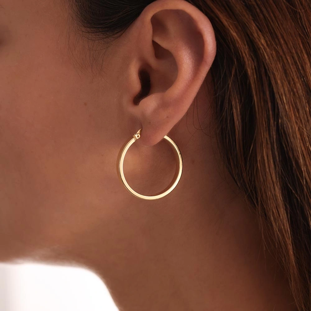 Köşeli Halka 14 Ayar Altın Küpe