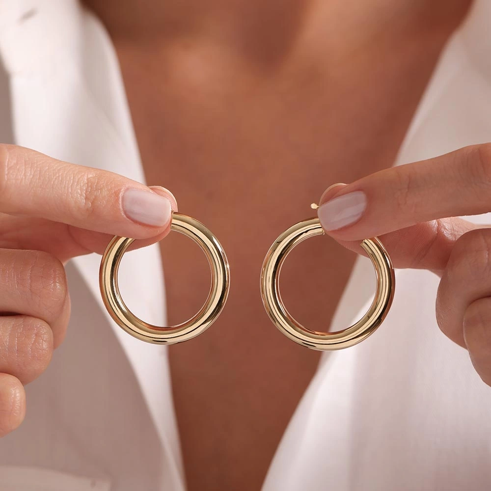 Klasik Halka 14 Ayar Altın Küpe