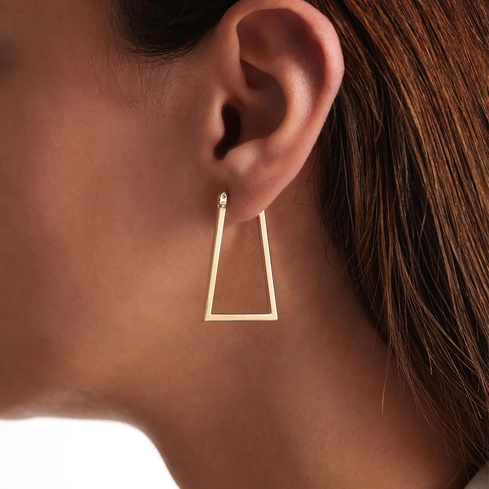 Üçgen Çubuk 14 Ayar Altın Küpe