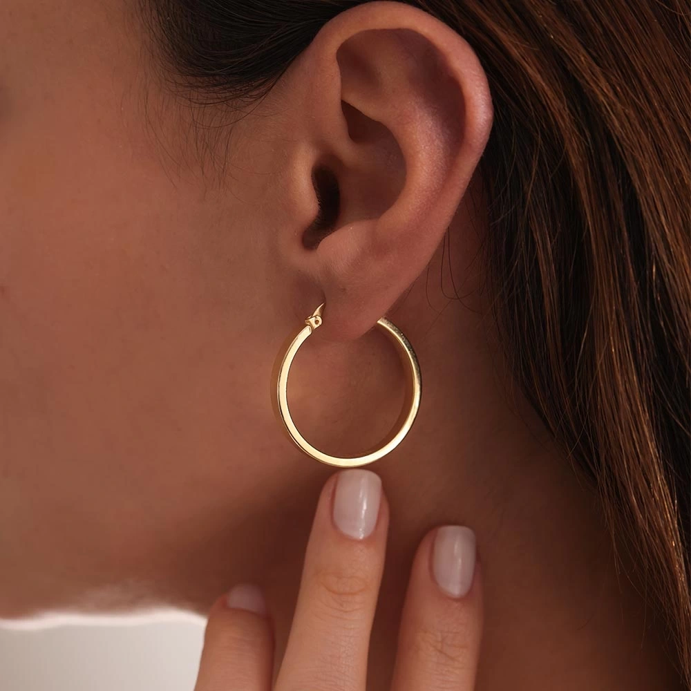 Köşeli Halka 14 Ayar Altın Küpe