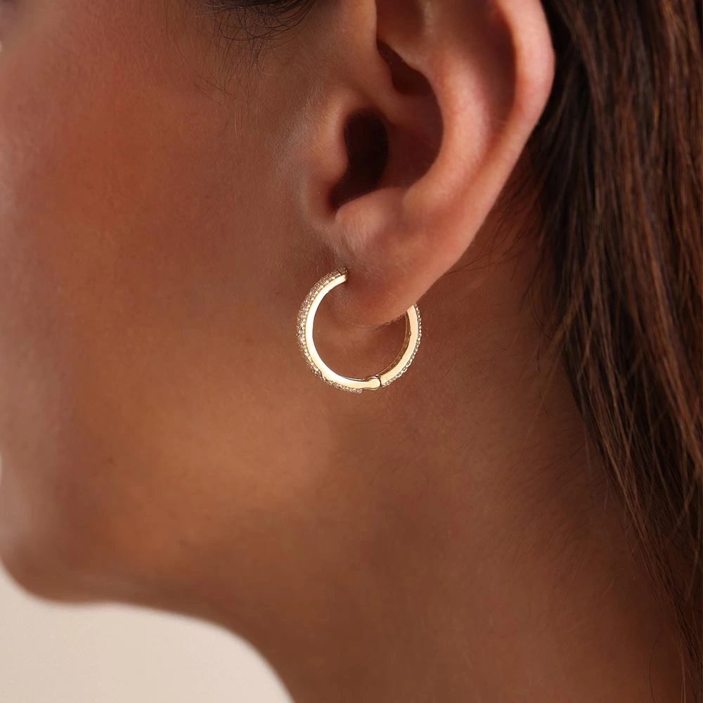 Taşlı Halka 14 Ayar Altın Küpe