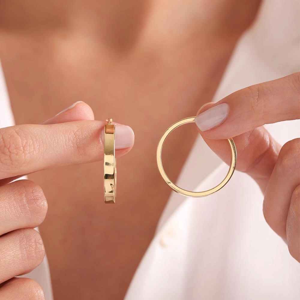 Köşeli Halka 14 Ayar Altın Küpe