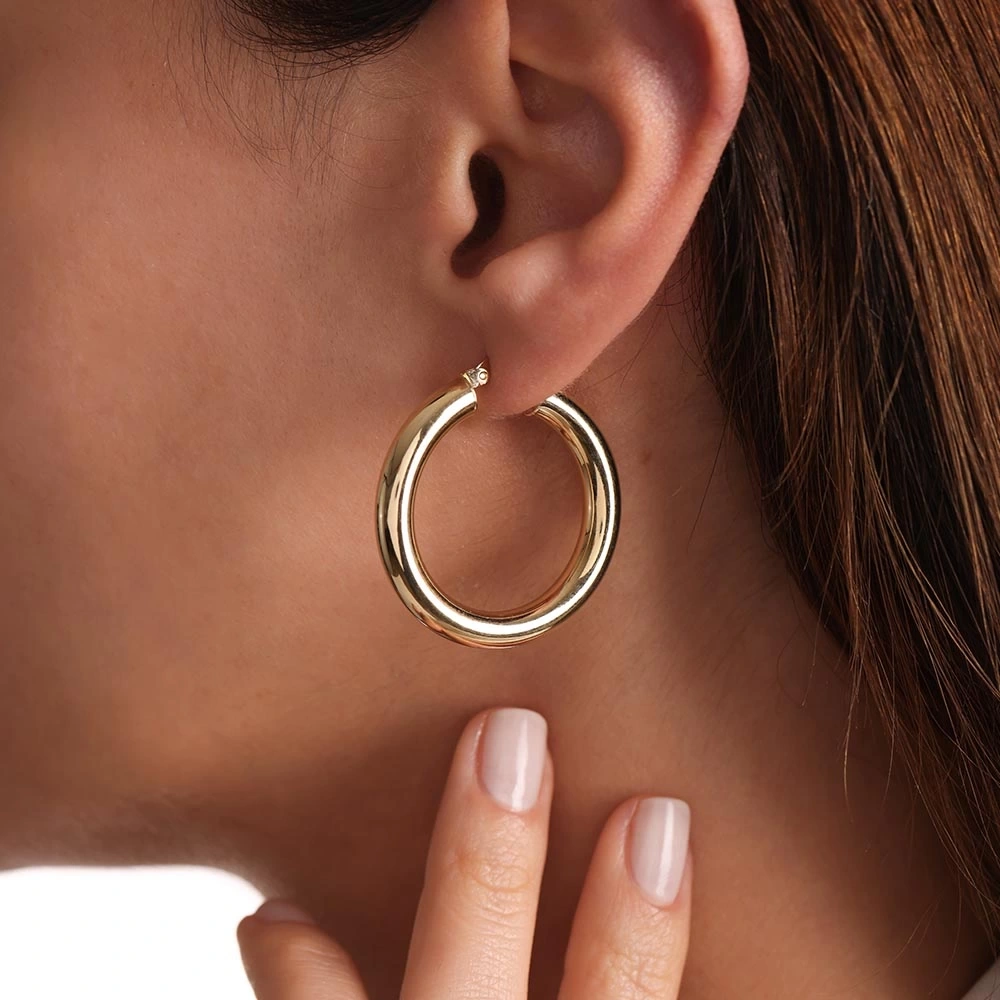 Klasik Halka 14 Ayar Altın Küpe