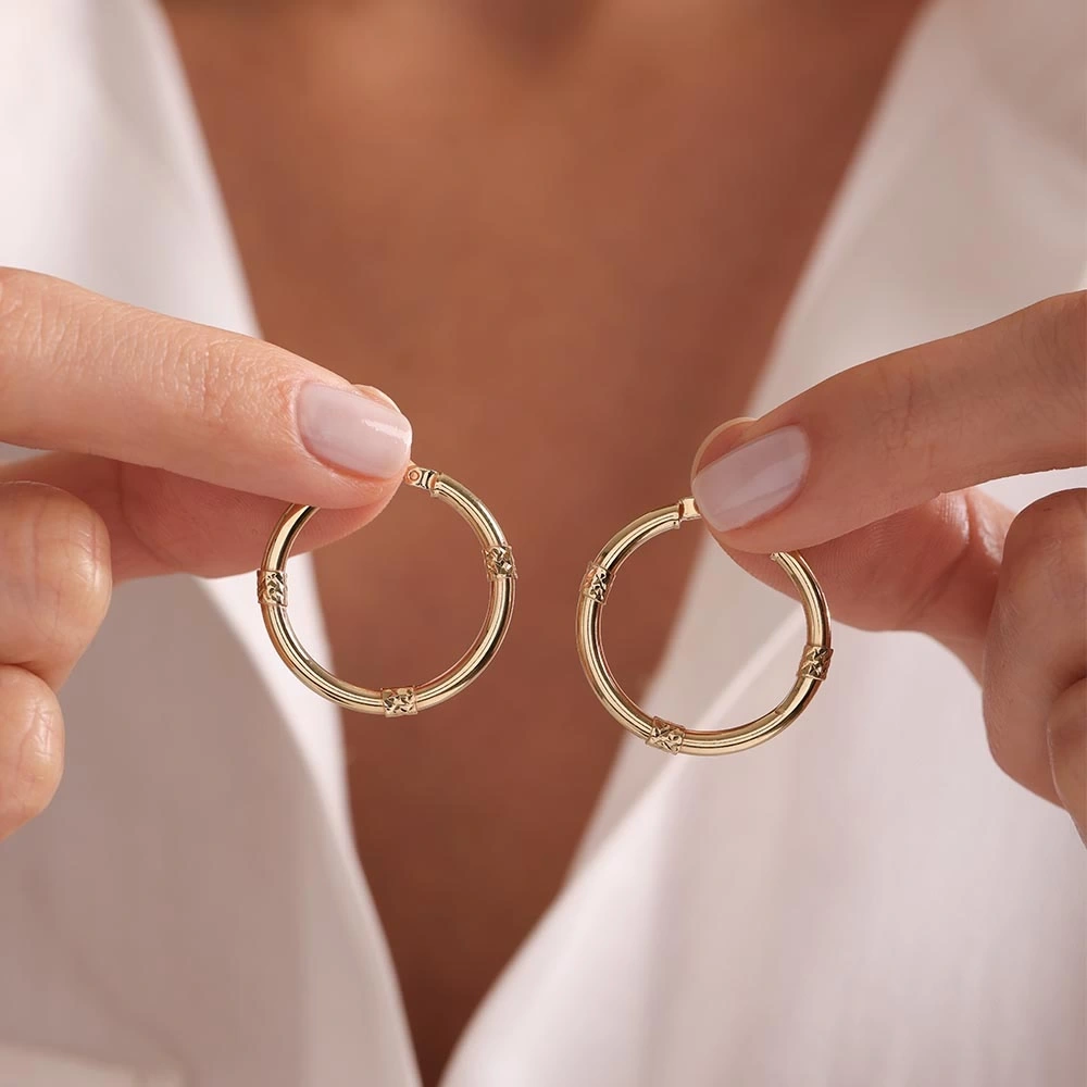 Halka Bambu 14 Ayar Altın Küpe