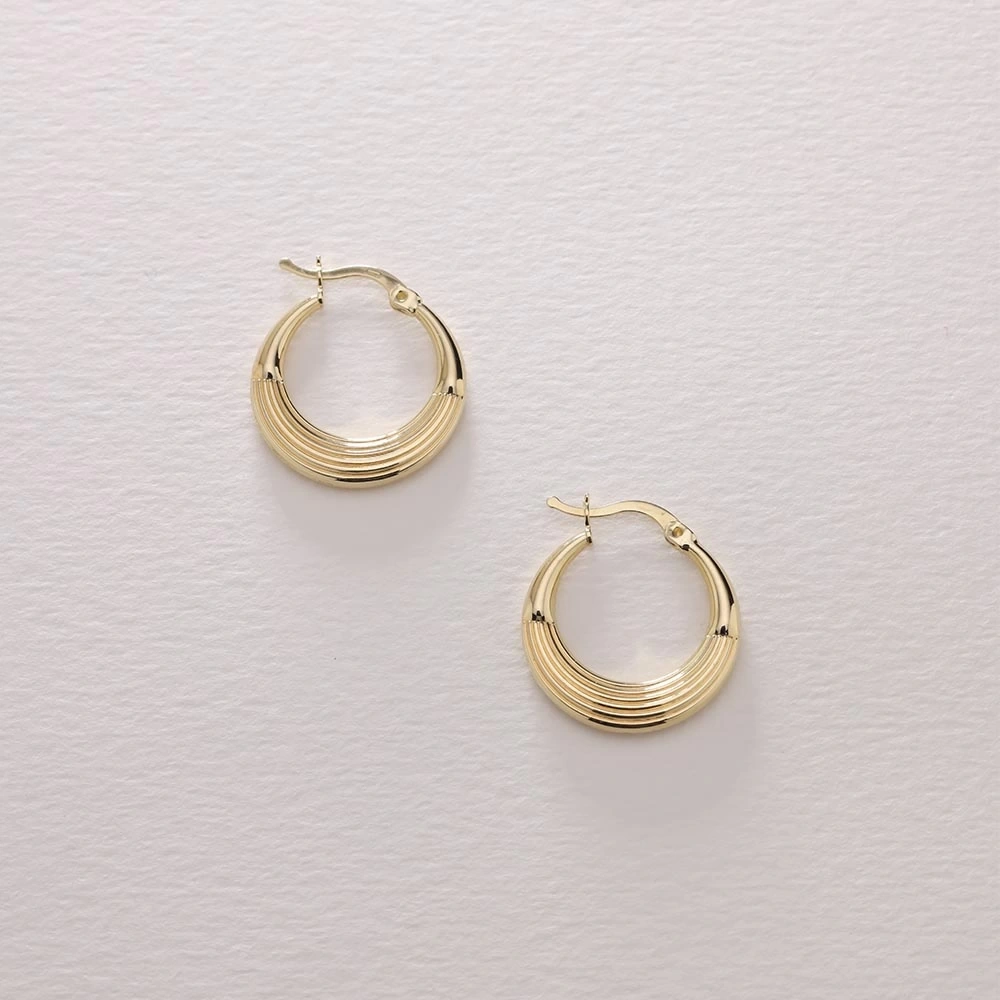 Yassı Desenli 14 Ayar Altın Küpe