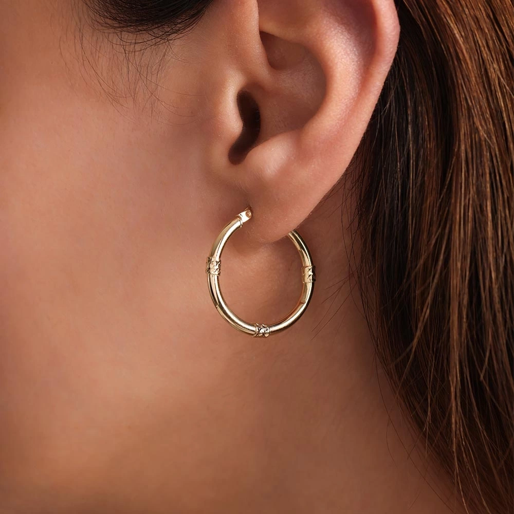 Halka Bambu 14 Ayar Altın Küpe