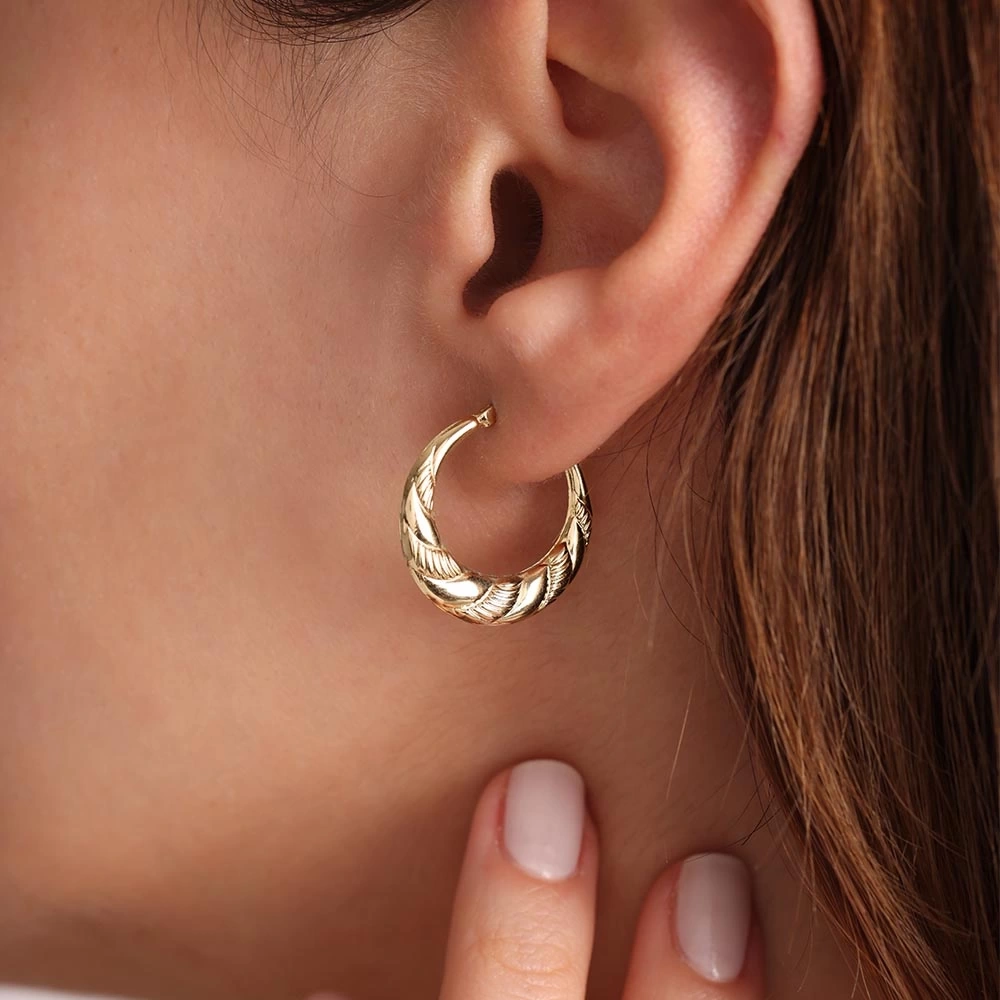 Tasarım İstiridye 14 Ayar Altın Küpe