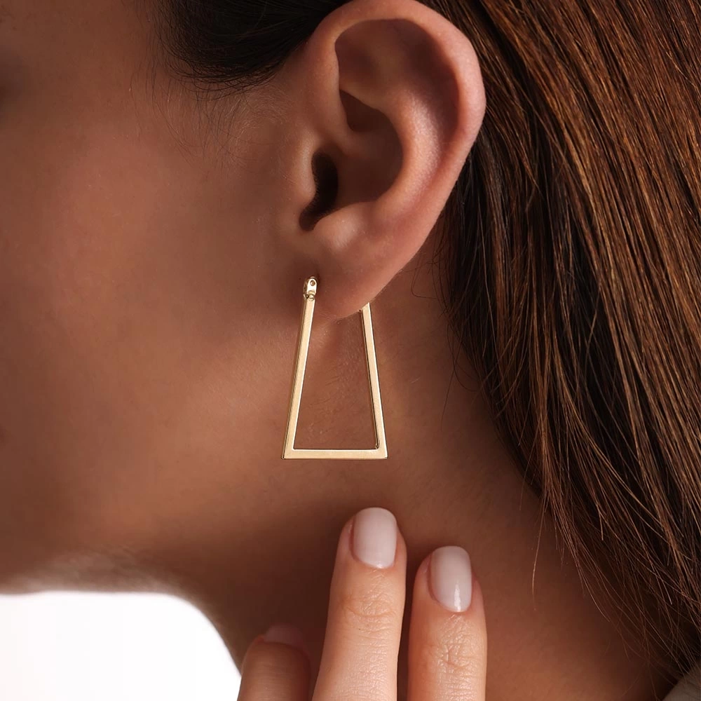 Üçgen Çubuk 14 Ayar Altın Küpe