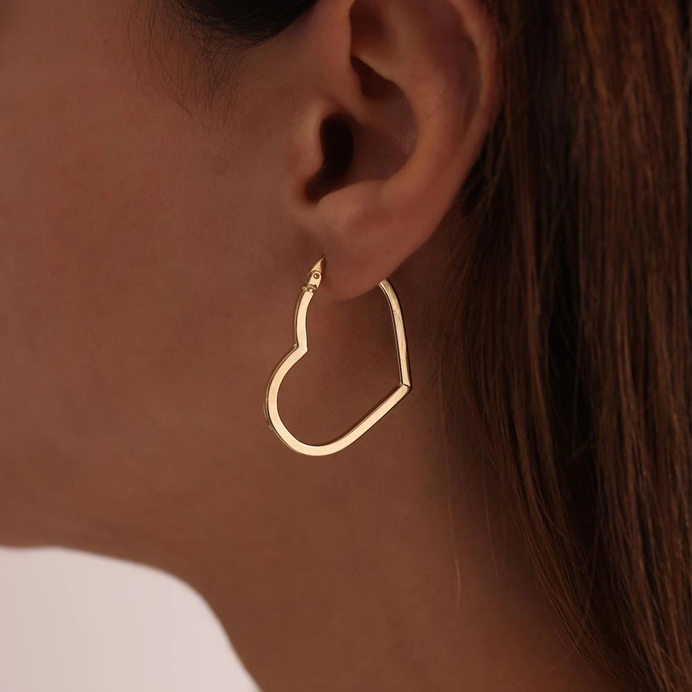 Büyük Kalp 14 Ayar Altın Küpe