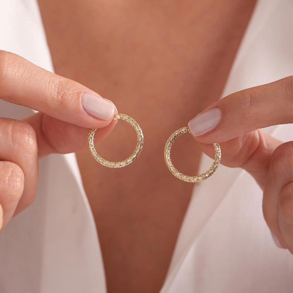 Tasarım Halka 14 Ayar Altın Küpe