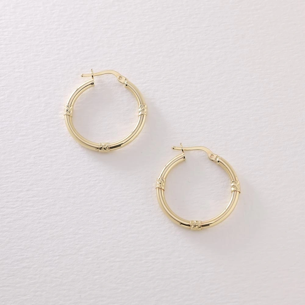 Halka Bambu 14 Ayar Altın Küpe