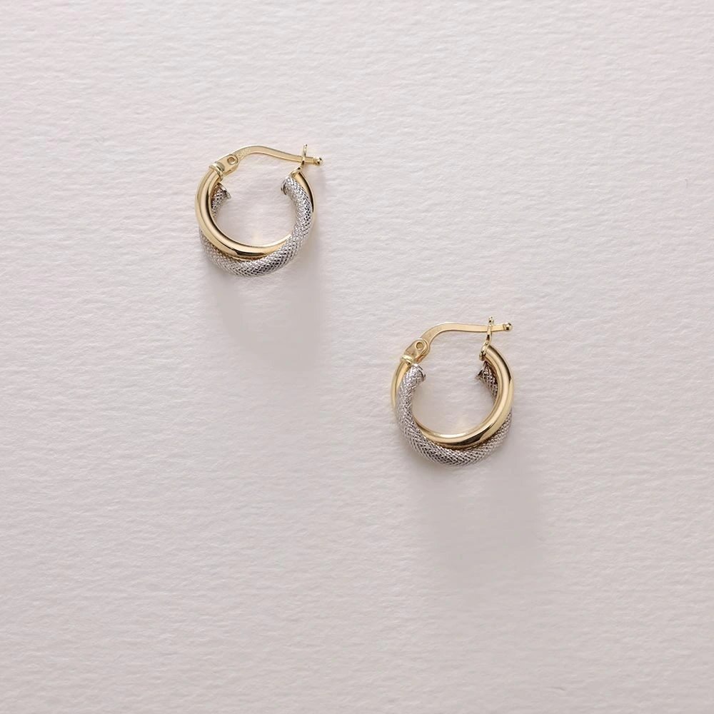 2 Renkli Halka 14 Ayar Altın Küpe