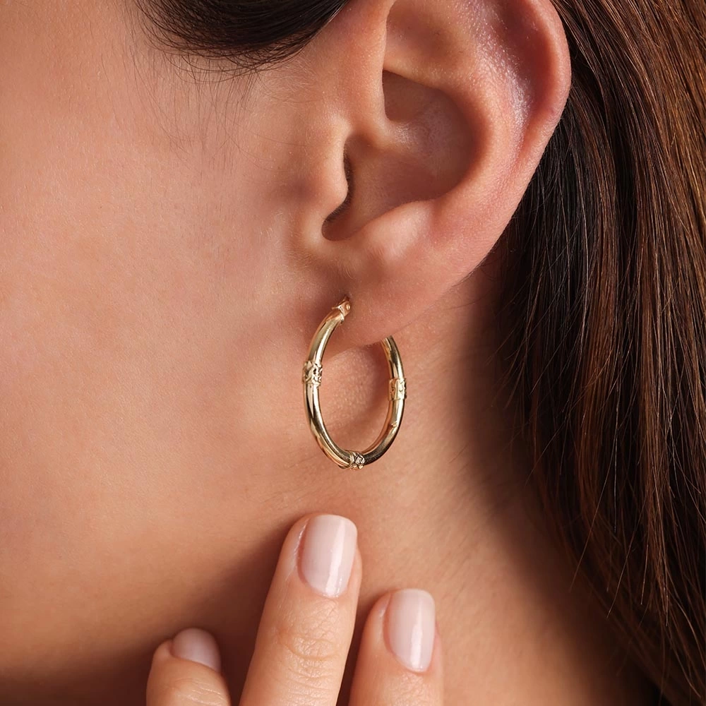 Halka Bambu 14 Ayar Altın Küpe