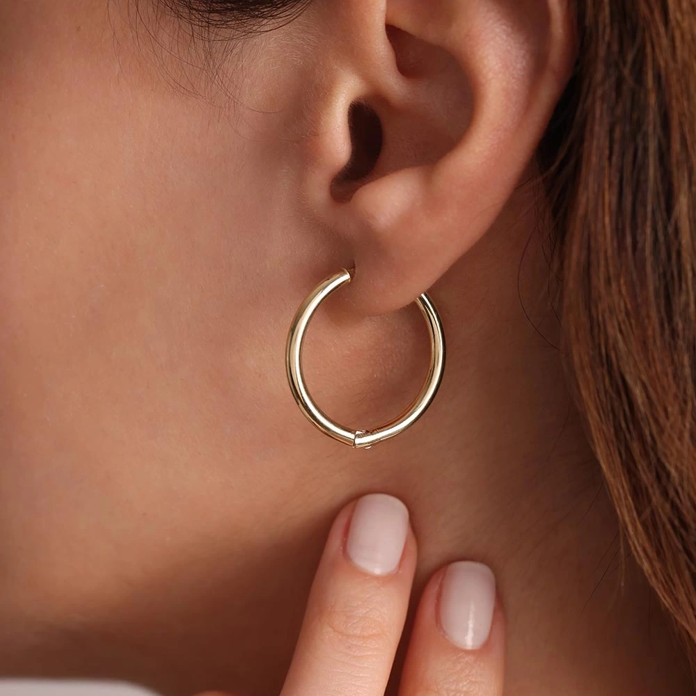 İnce Halka 14 Ayar Altın Küpe