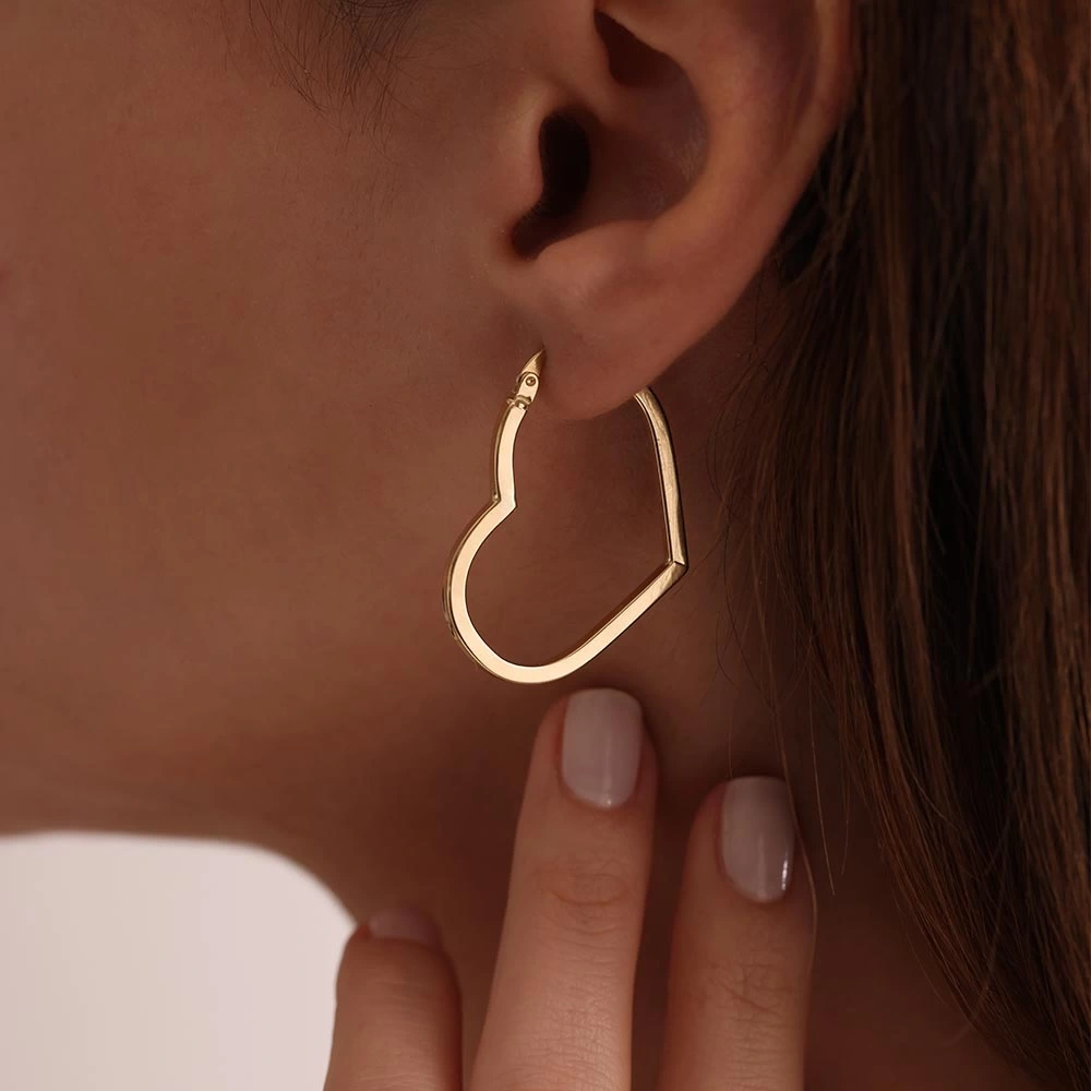 Büyük Kalp 14 Ayar Altın Küpe