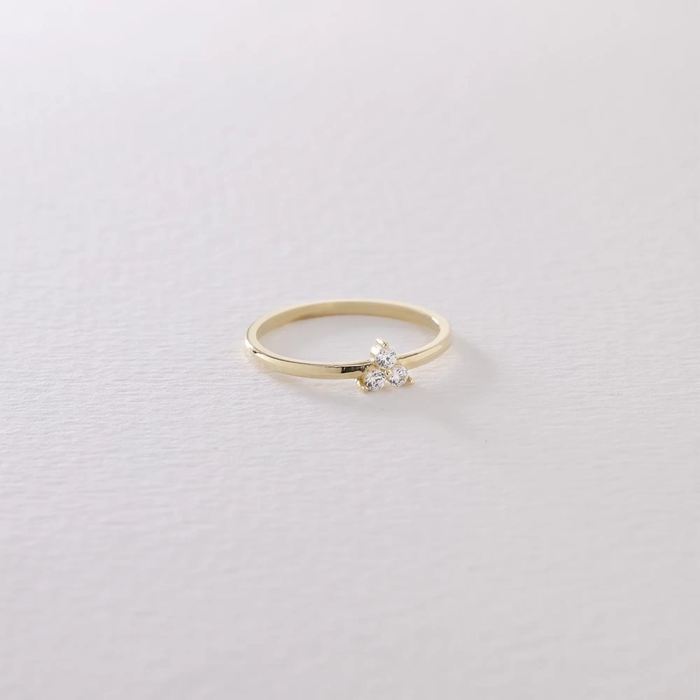 3 Taşlı 14 Ayar Altın Yüzük