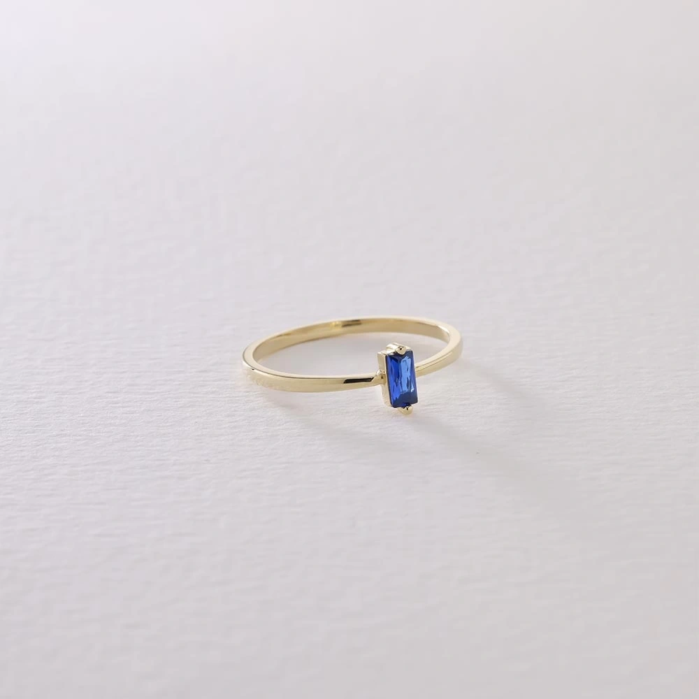 Mavi Taşlı Tasarım 14 Ayar Altın Yüzük