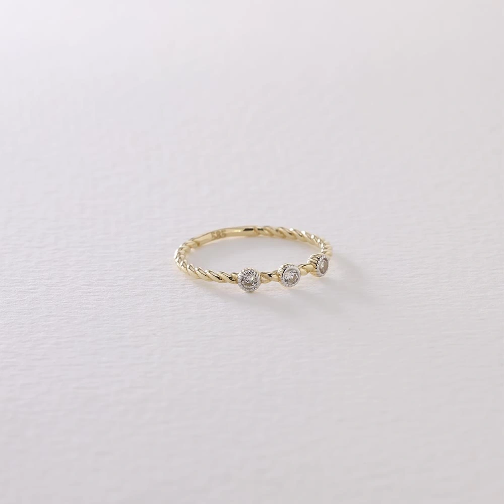 Sıra Taşlı Burgu 14 Ayar Altın Yüzük