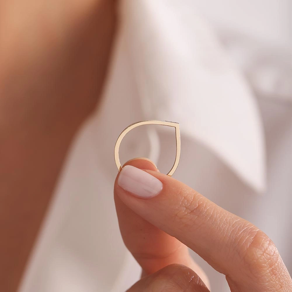 Taşlı Damla 14 Ayar Altın Yüzük