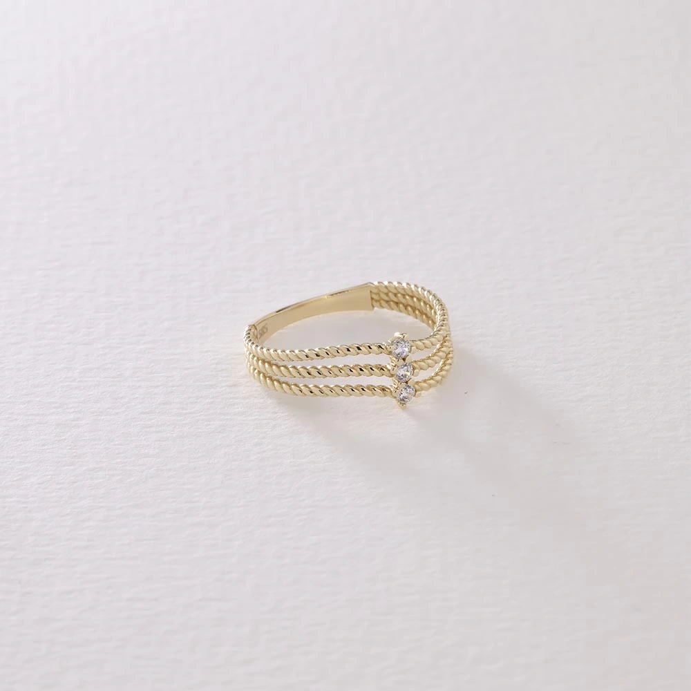 3 Taşlı Burgu 14 Ayar Altın Yüzük