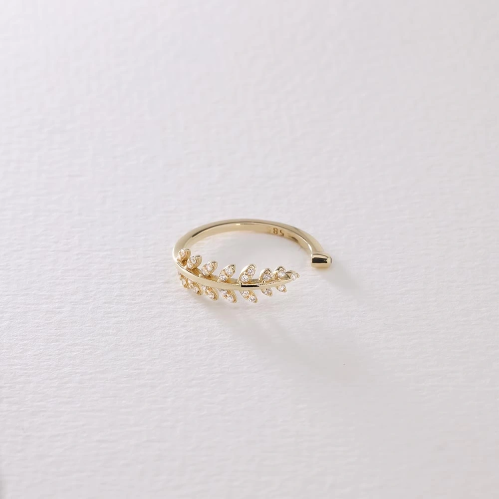 Taşlı Yaprak 14 Ayar Altın Yüzük