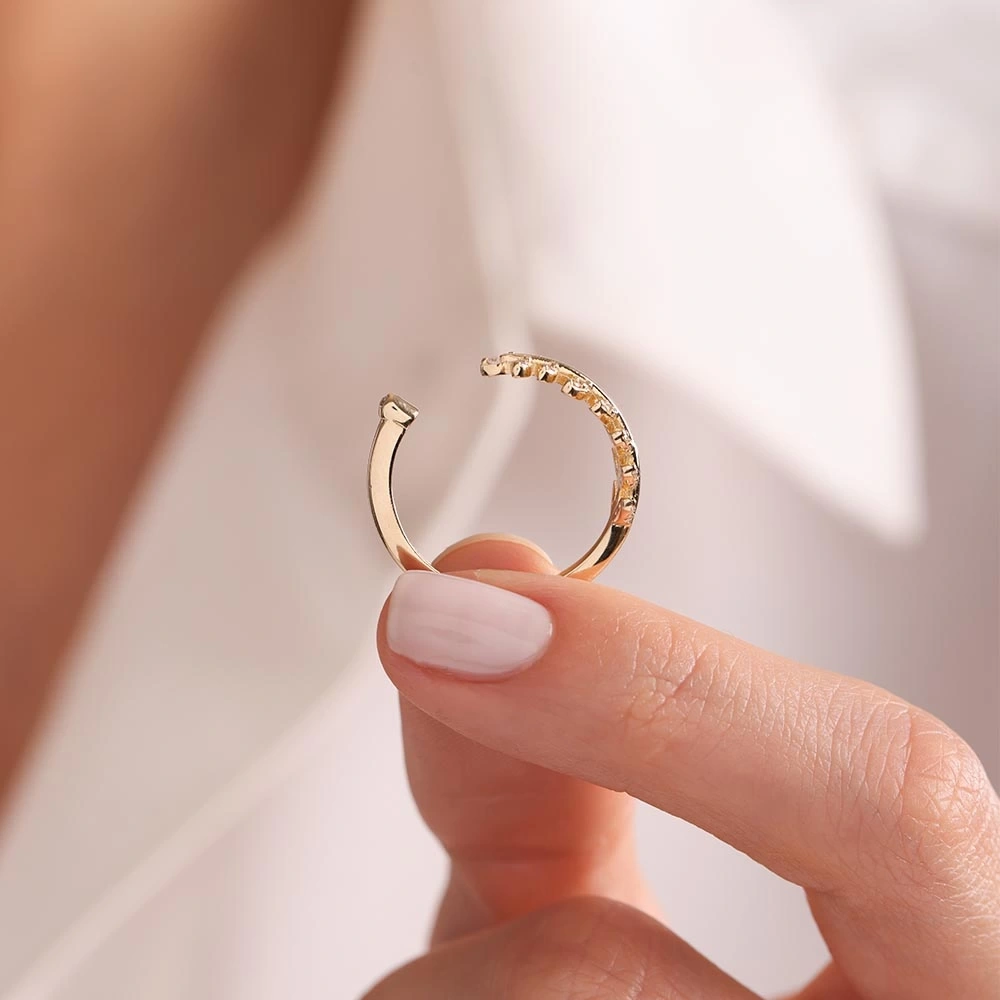 Taşlı Yaprak 14 Ayar Altın Yüzük