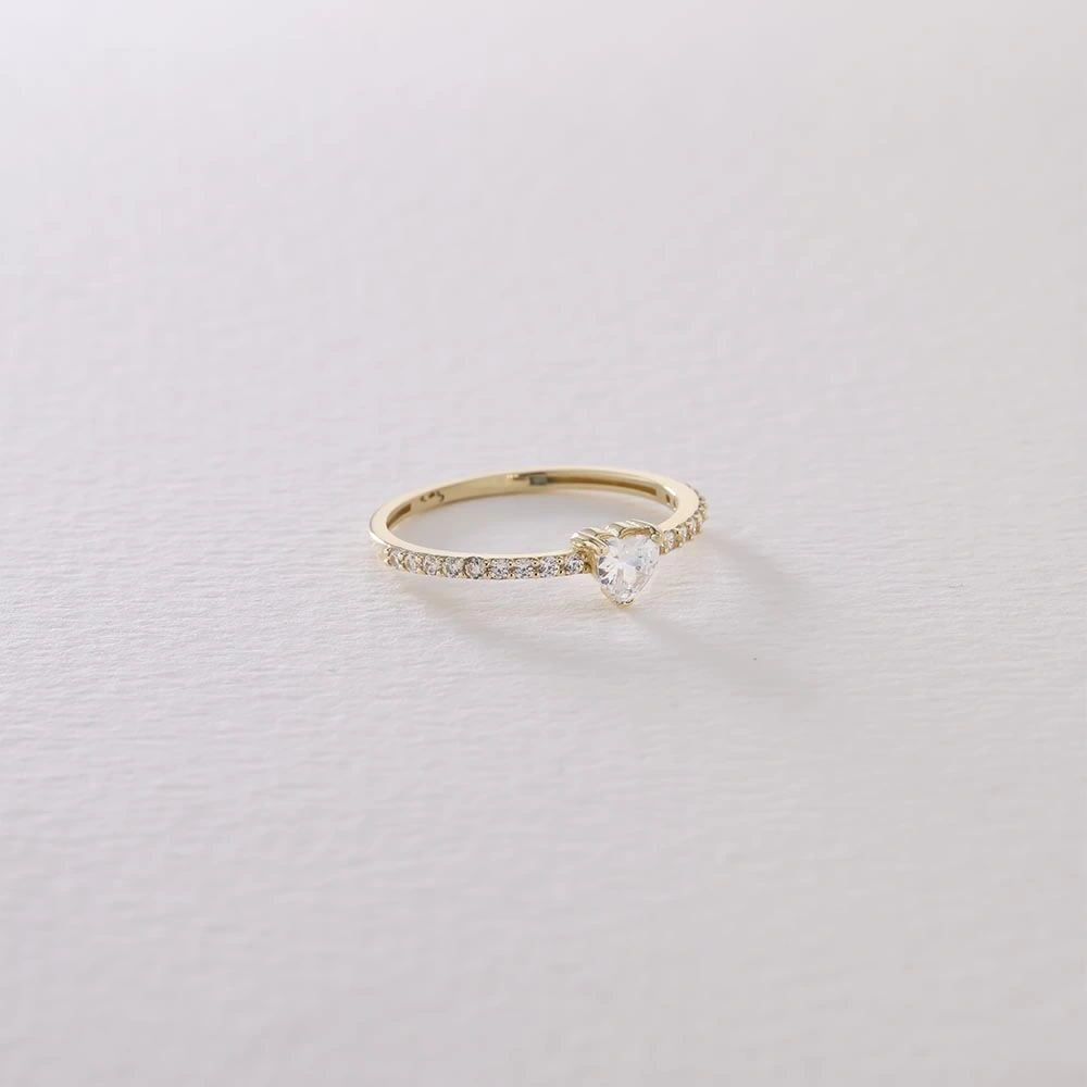 Kalp Taşlı 14 Ayar Altın Yüzük