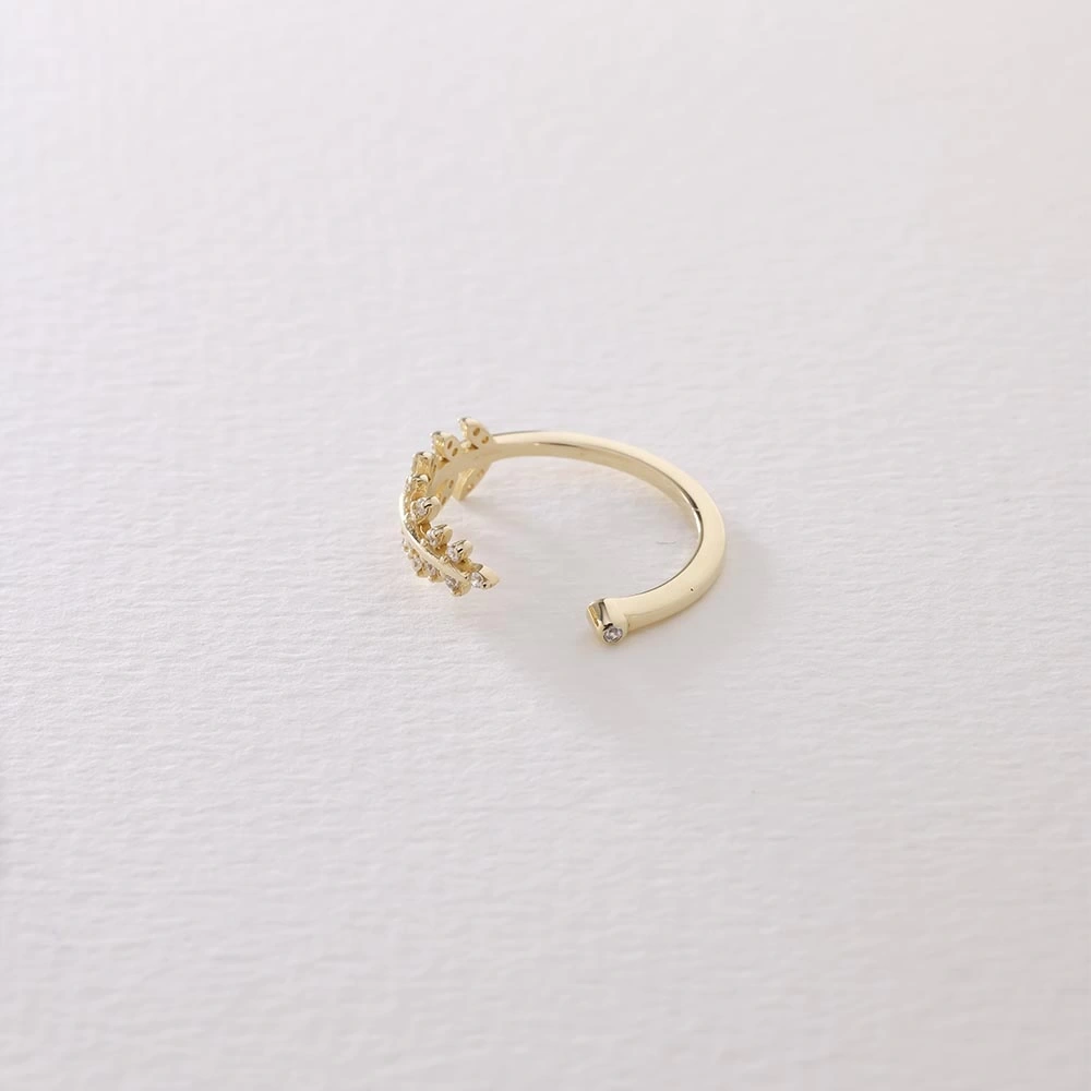 Taşlı Yaprak 14 Ayar Altın Yüzük