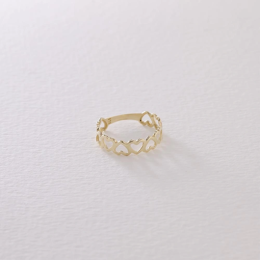 Kalp Sıralı 14 Ayar Altın Yüzük