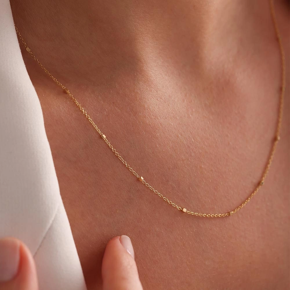 Küp Aralıklı 14 Ayar Altın Zincir