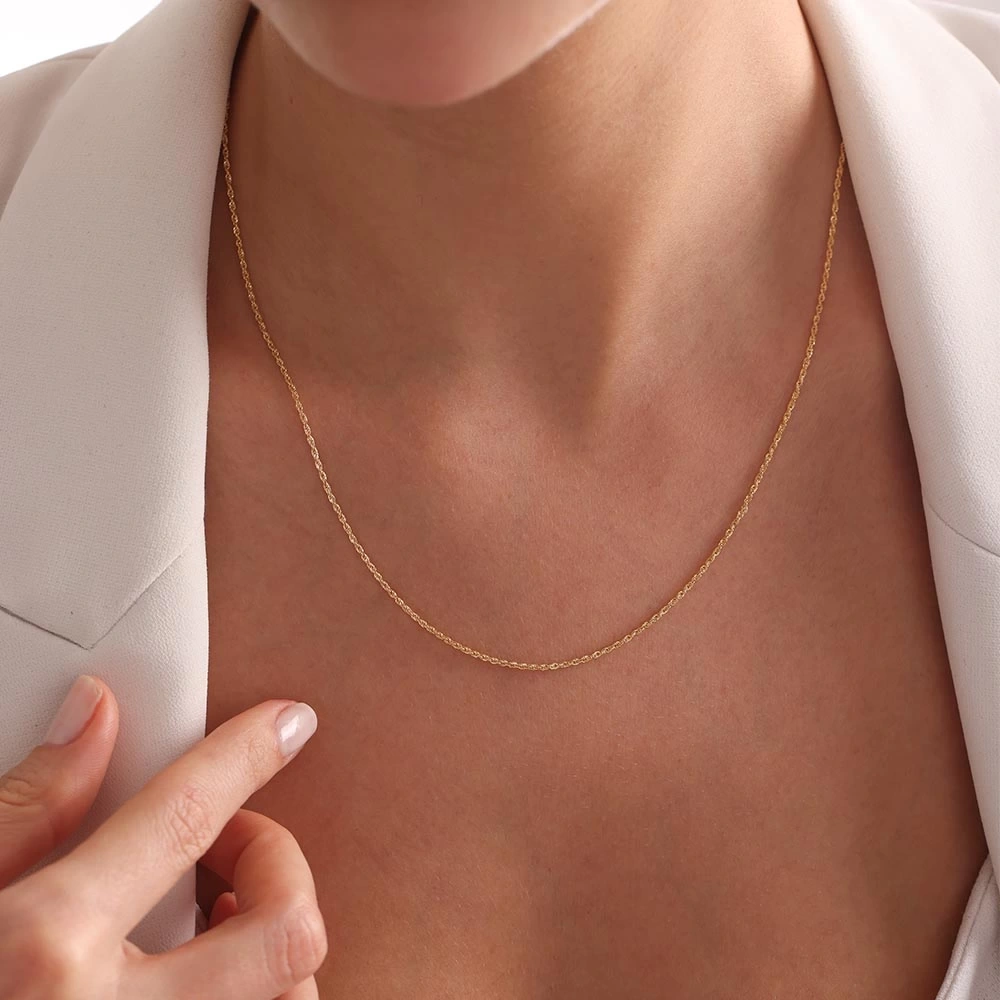 İnce Sade Burgu 14 Ayar Altın Zincir