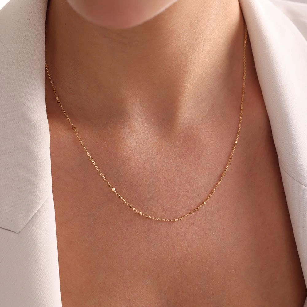 Küp Aralıklı 14 Ayar Altın Zincir