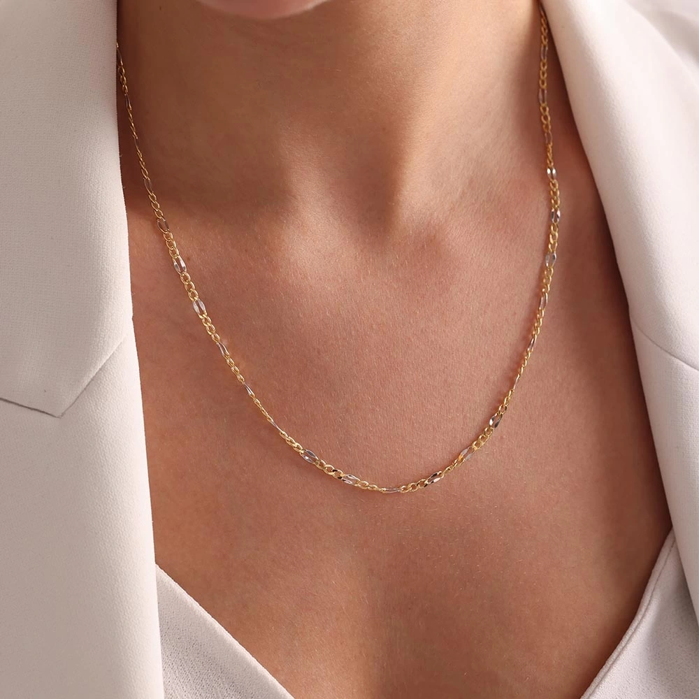 Kuş Gözü Renkli 14 Ayar Altın Zincir