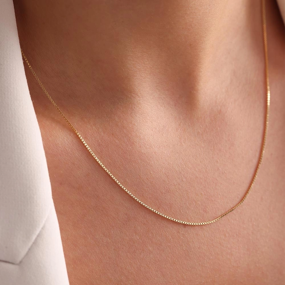 İnce Küp Örgü 14 Ayar Altın Zincir
