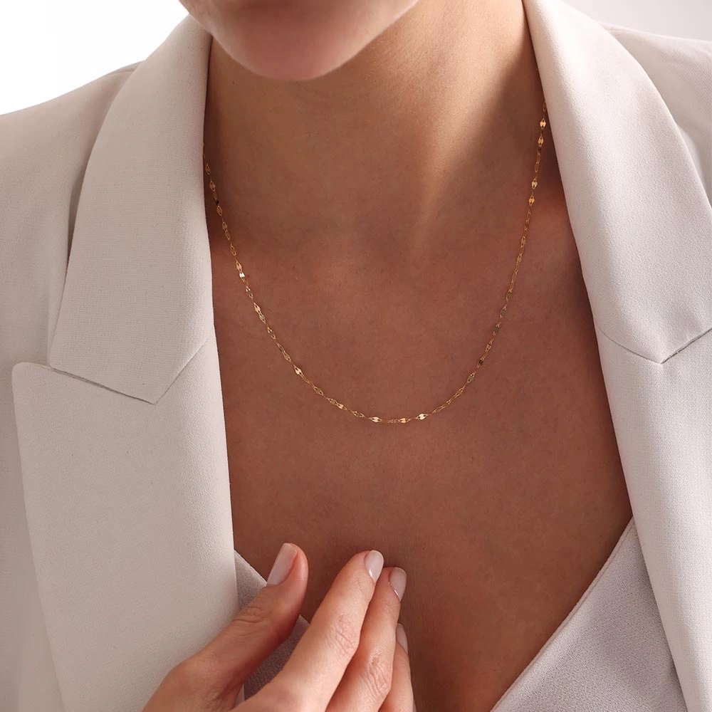 Aynalı 14 Ayar Altın Zincir