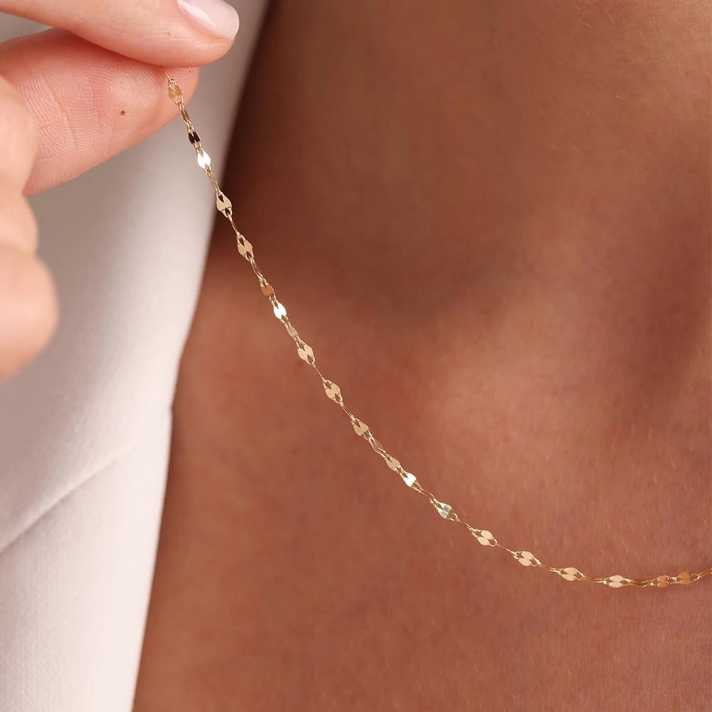 Aynalı 14 Ayar Altın Zincir