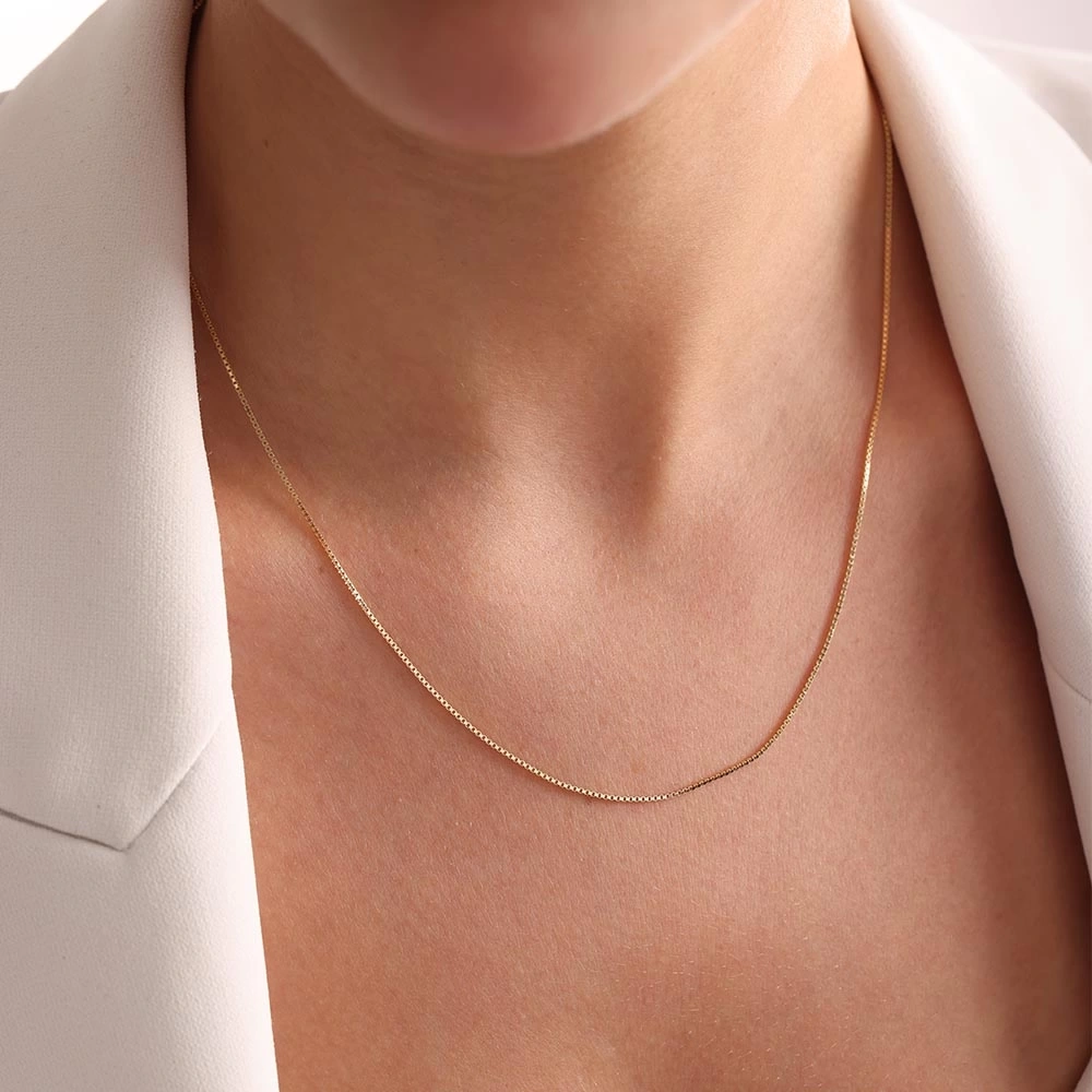 İnce Küp Örgü 14 Ayar Altın Zincir