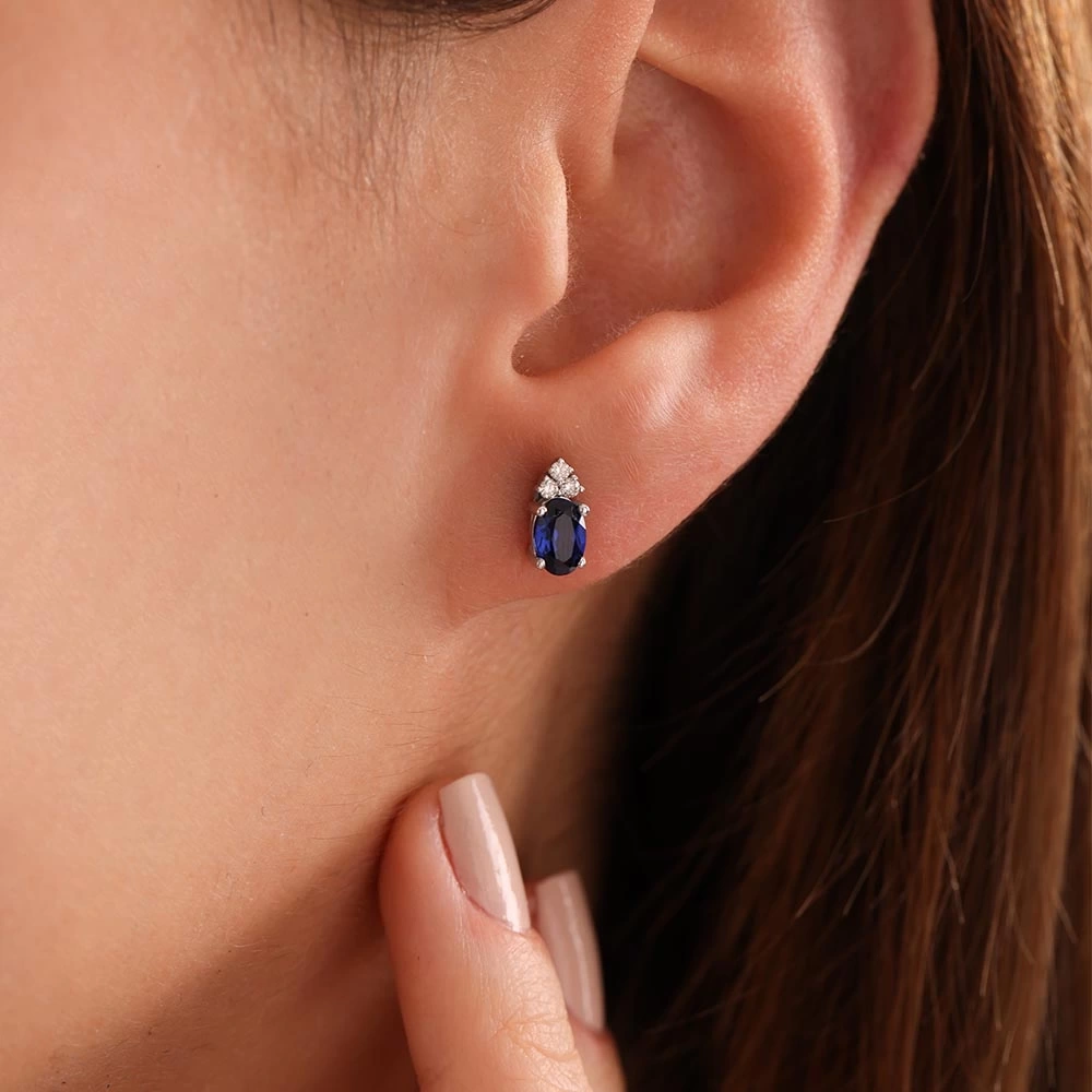 1.40 CT Tasarım Safir & Pırlanta Küpe
