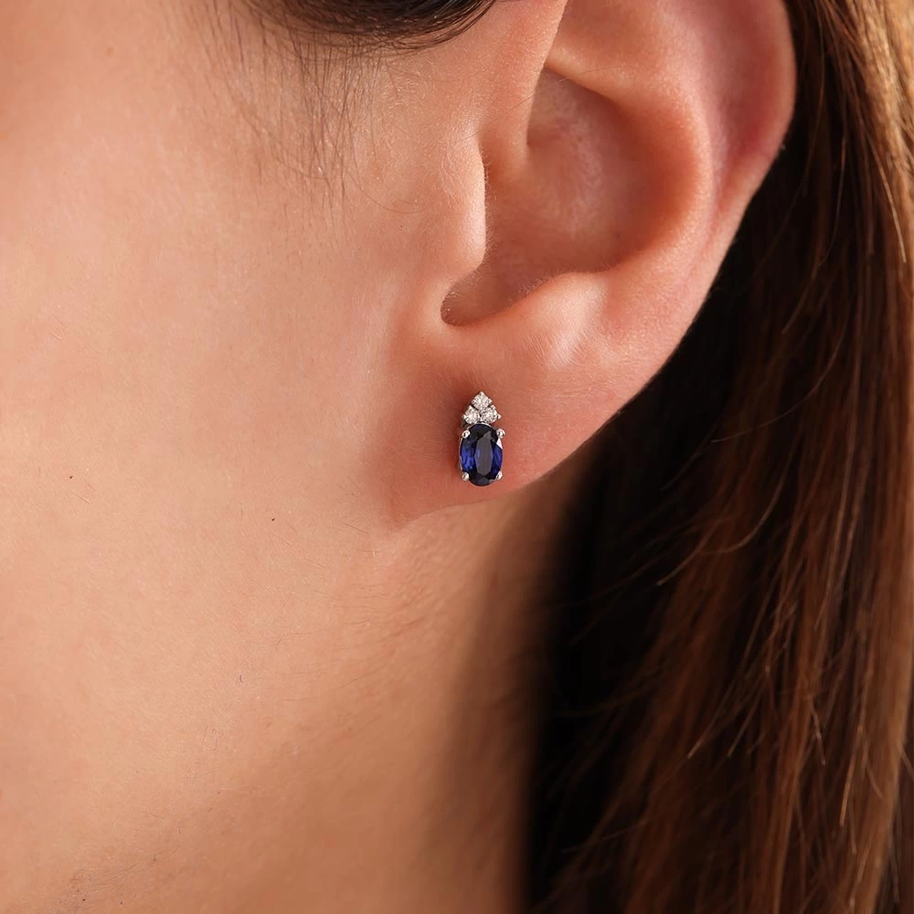 1.40 CT Tasarım Safir & Pırlanta Küpe