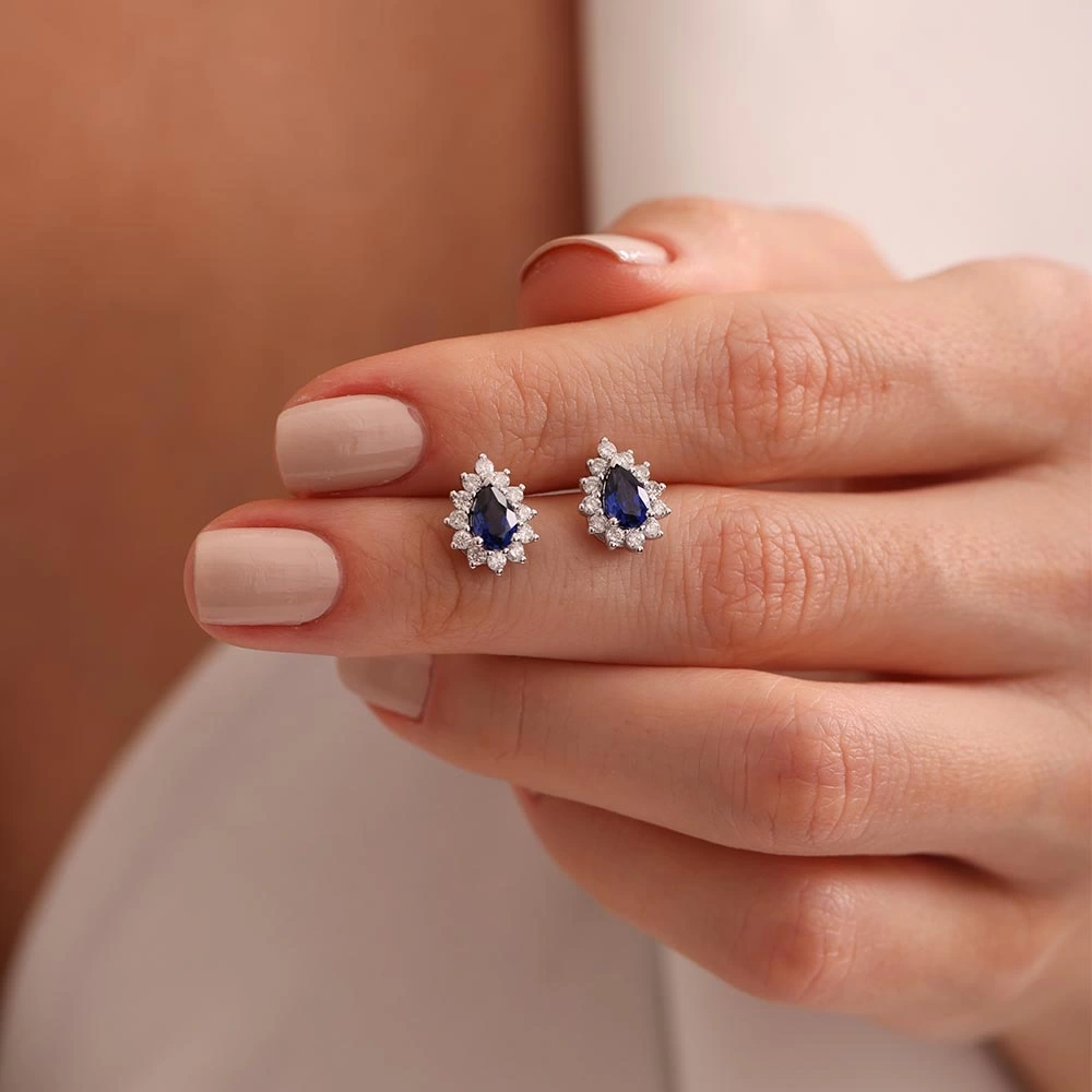 1.50 CT Damla Safir & Pırlanta Küpe