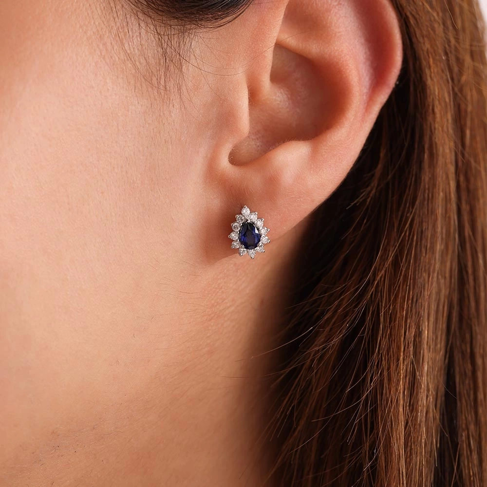 1.50 CT Damla Safir & Pırlanta Küpe