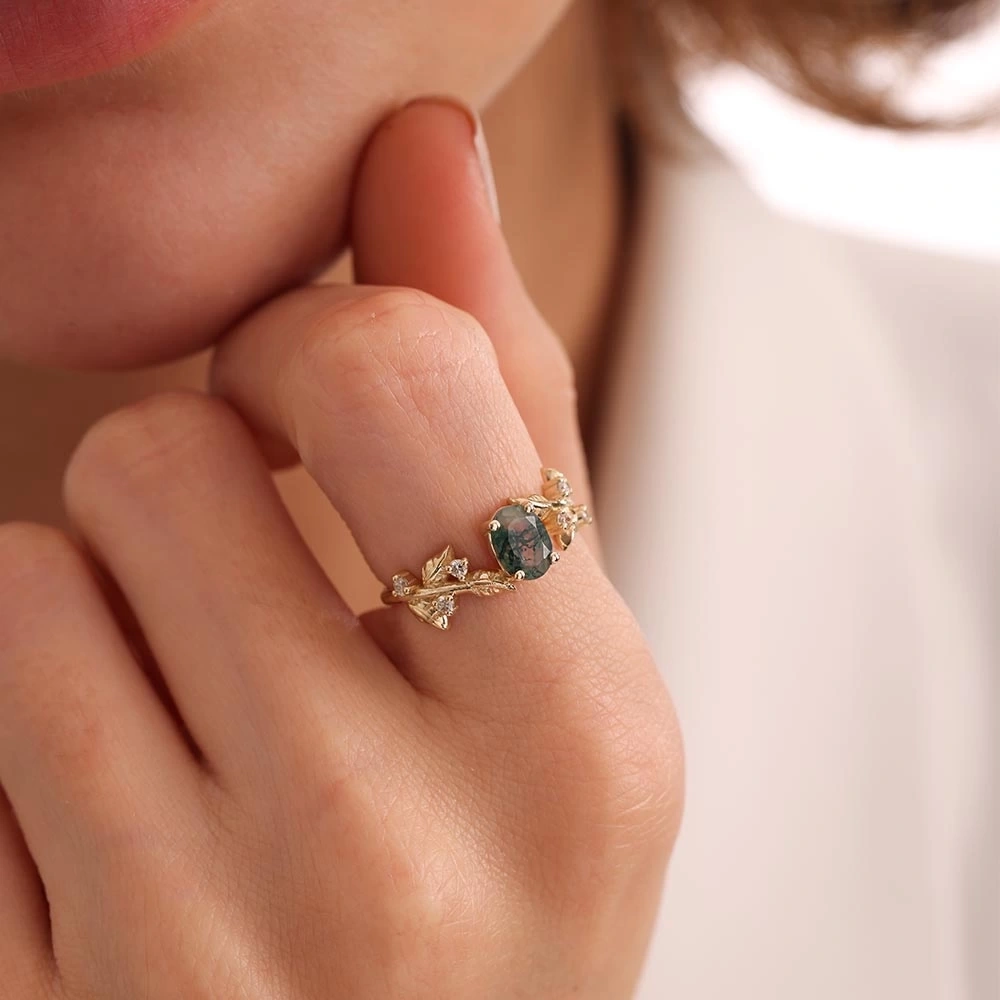 1.77 CT Moss Agate & Pırlanta Set