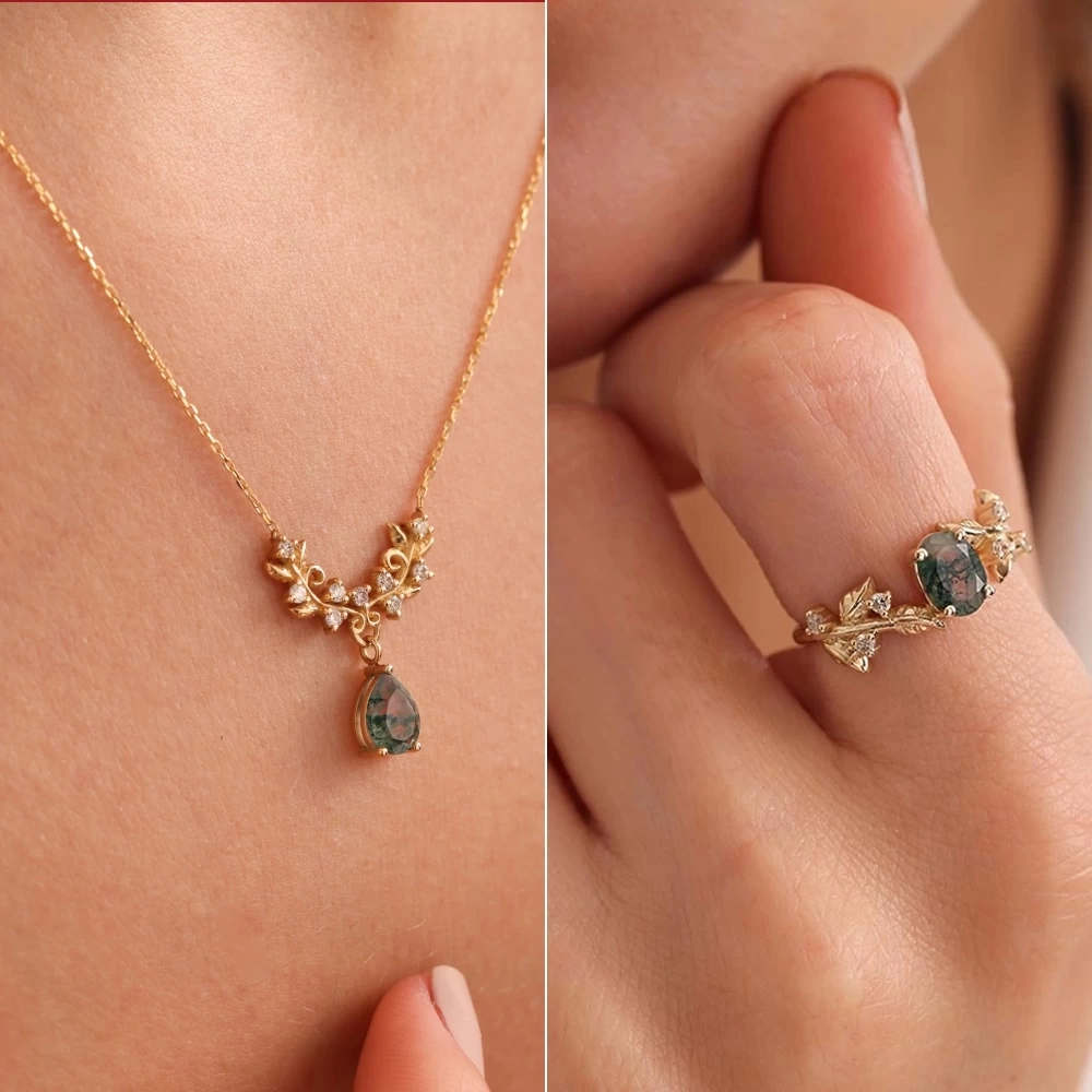 1.77 CT Moss Agate & Pırlanta Set