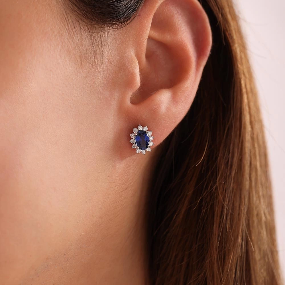 1.80 CT Oval Safir & Pırlanta Küpe