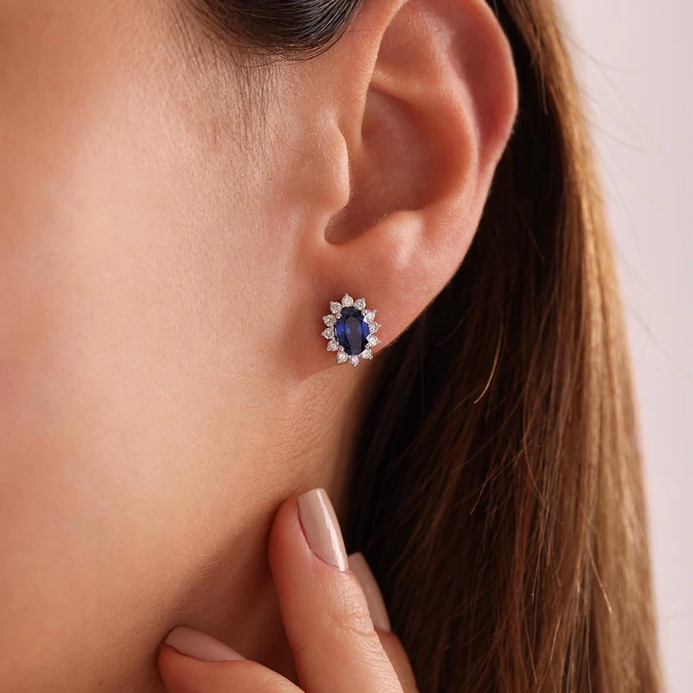 1.80 CT Oval Safir & Pırlanta Küpe