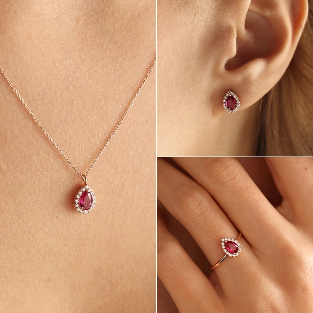 2.44 CT Damla Yakut & Pırlanta Set