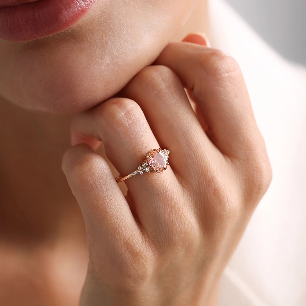 3.35 Ct Peach Topaz Pırlanta Yüzük