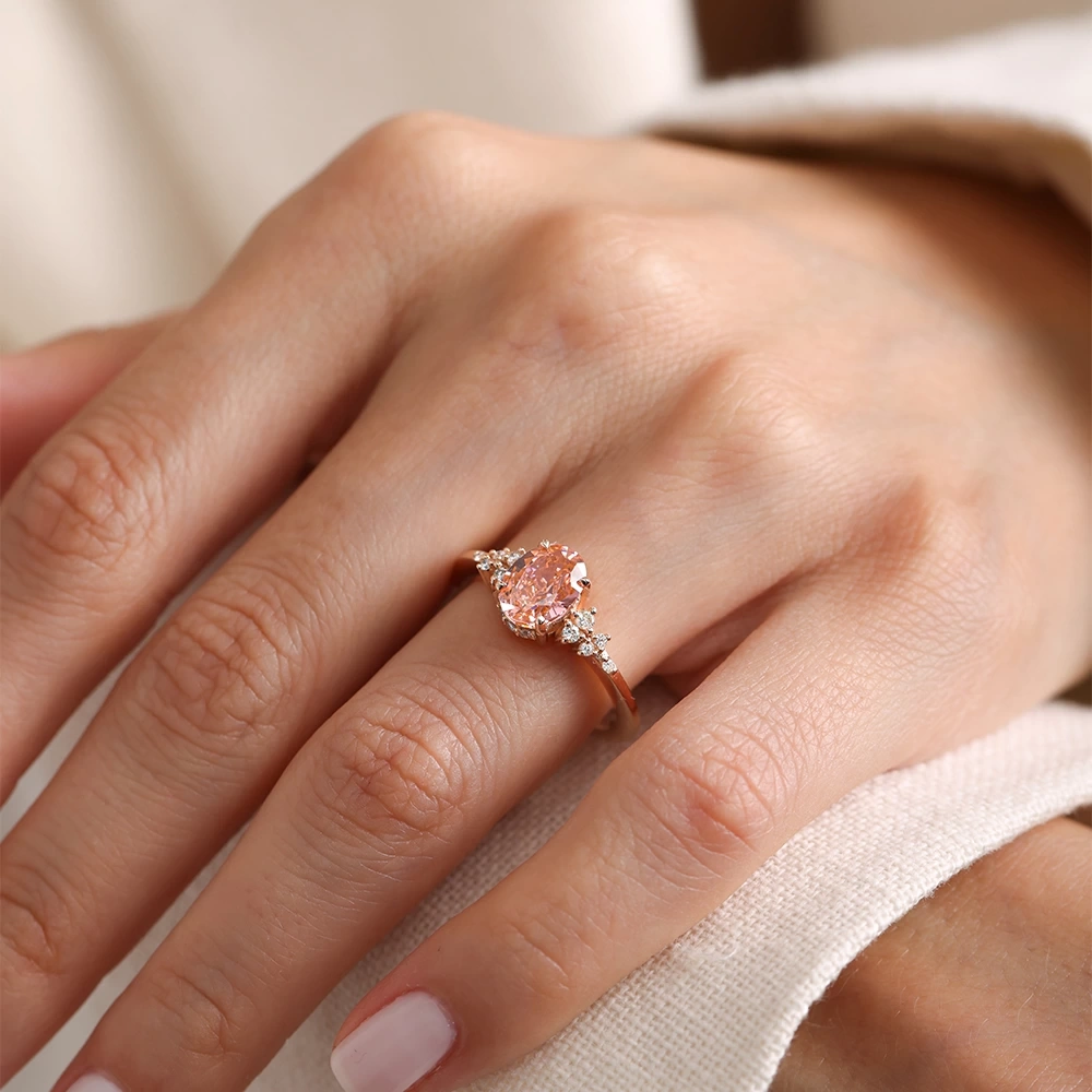 3.35 Ct Peach Topaz Pırlanta Yüzük