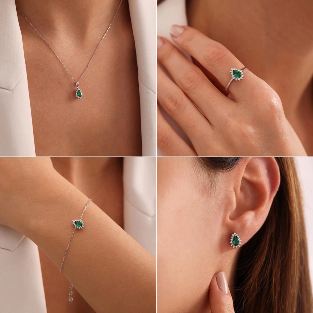 3.10 CT Damla Zümrüt & Pırlanta Set